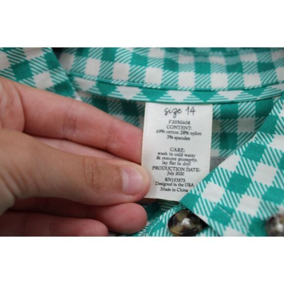 ELEANOR ROSE BOYS SIZE 14 GREEN WHITE CHECK BUTTON DOWN SHORT SLEEVE SHIRT - Picture 8 of 9
